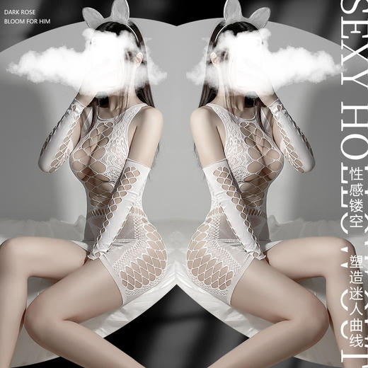 瑰若情趣内衣性感连体网衣紧身镂空包臀短裙制服套装8068 商品图1