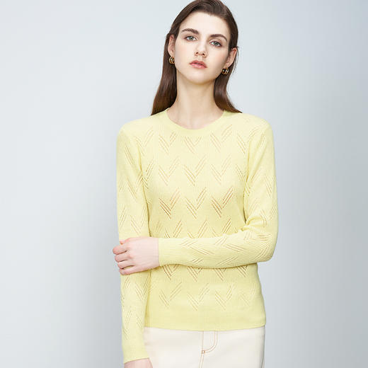 【圆领镂空羊绒衫】羊绒世家22年秋冬新品女士100%山羊绒衫圆领套头内搭针织保暖毛衣 商品图3