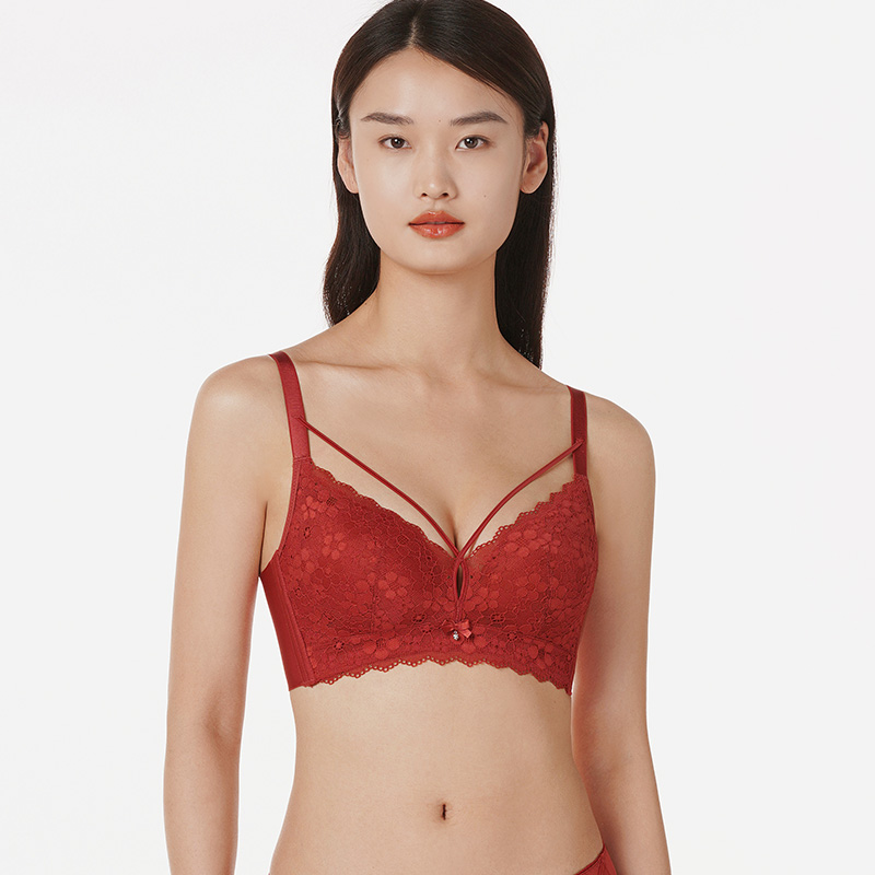 都市丽人自然舒适B杯常规内衣蕾丝中厚3/4杯文胸三排扣无钢圈LB25B2
