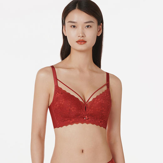 都市丽人自然舒适B杯常规内衣蕾丝中厚3/4杯文胸三排扣无钢圈LB25B2 商品图0