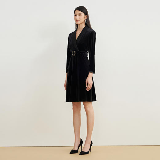 EITIE爱特爱秋冬新款束腰长袖优雅气质显瘦连衣裙6707430 商品图1