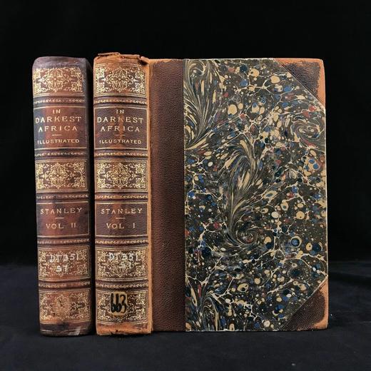 1890年 亨利·莫顿·斯坦利《最黑暗的非洲》（全2卷） 152幅木版画插图与地图 真皮精装大32开 商品图0