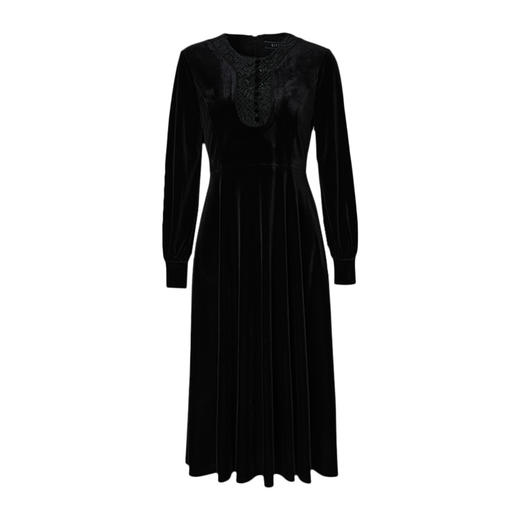 EITIE爱特爱冬季新款显瘦优雅圆领拼接蕾丝纯色高腰显瘦连衣裙女6707431 商品图5