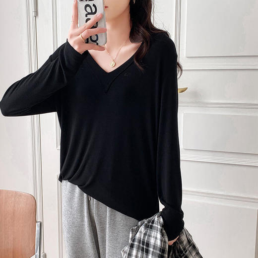 CPMY7162新款时尚气质休闲宽松显瘦百搭V领长袖打底衫 商品图4