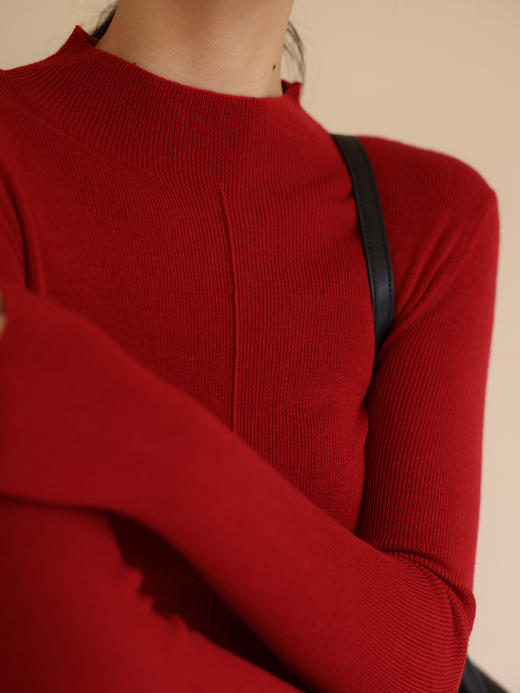 HeyDress半高领针织衫女秋冬圆领修身设计感打底衫内搭上衣 商品图3