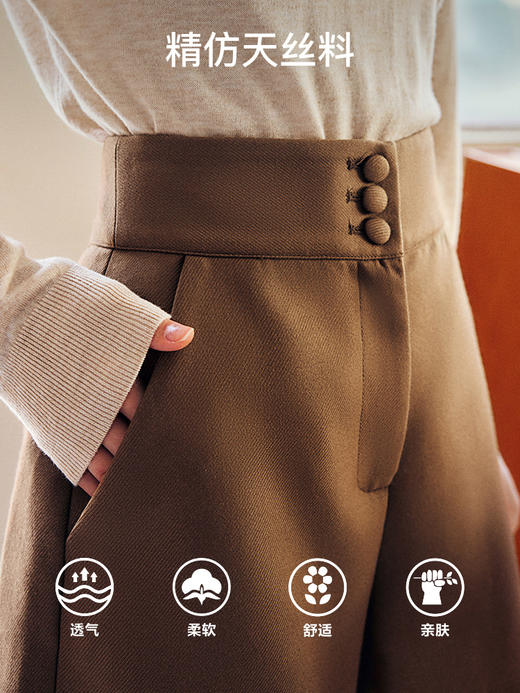 OLrain法式浅咖色休闲裤女早秋2022年新款简约高腰宽松小个子短裤 商品图2