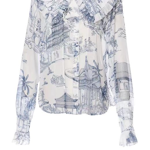 雍正行乐图原创印花娃娃领上衣 商品图1