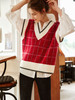 OLrain法式格子马甲背心女早秋2022新款宽松V领外搭复古针织上衣 商品缩略图1