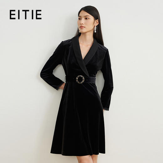 EITIE爱特爱秋冬新款束腰长袖优雅气质显瘦连衣裙6707430 商品图0