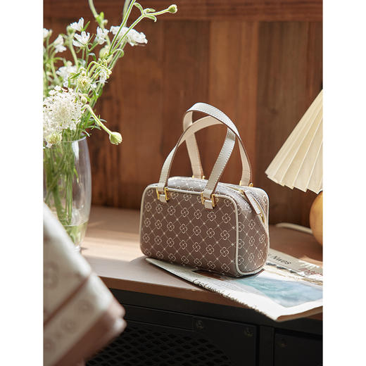 simpleretro波士顿包迷你小包包女秋斜挎包法式印花手提包 商品图3