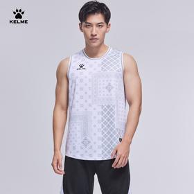 卡尔美训练背心白色针织复古潮流街头篮球跑步无袖运动上衣
