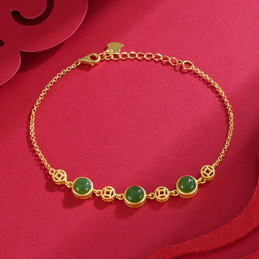 【珠弄】子佩集S925银镀金和田碧玉钱币铜钱手链【ZCW-001】2208 商品图2