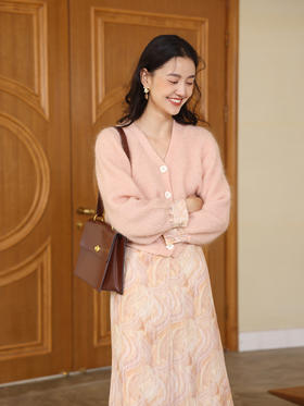 HeyDress马海毛针织开衫女秋季法式复古慵懒风针织衫