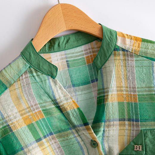 2022夏季天丝棉料透气爽滑宽松衬衫领短袖上衣 HR-XCMZ7328-1 商品图2