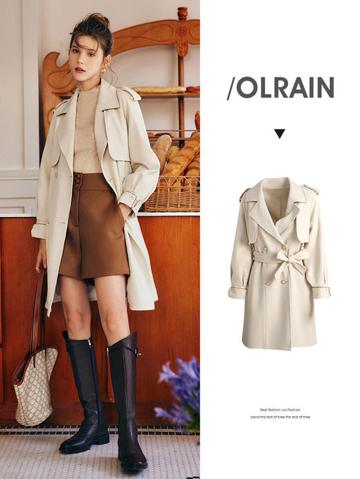 OLrain欧芮儿法式卡其色风衣外套女早秋2022年新款宽松英伦风大衣 商品图0