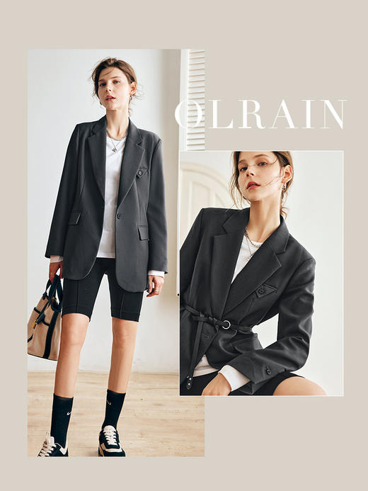 OLrain欧芮儿法式深灰色西装外套女早秋2022新款宽松休闲时尚上衣 商品图0