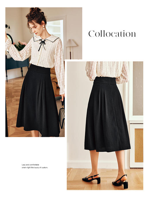 OLrain欧芮儿法式黑色半身裙女早秋2022新款高腰小众设计感A字裙 商品图1