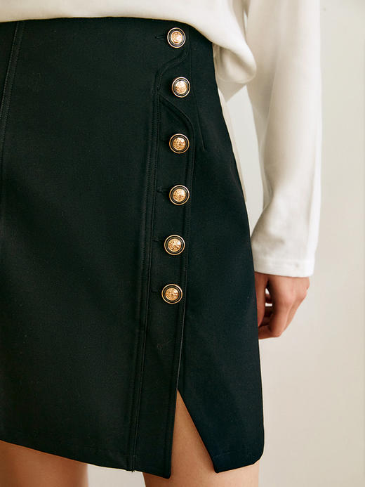 OLrain法式高级穿搭黑色半身裙女2022年夏季新款高腰不规则A字裙 商品图1