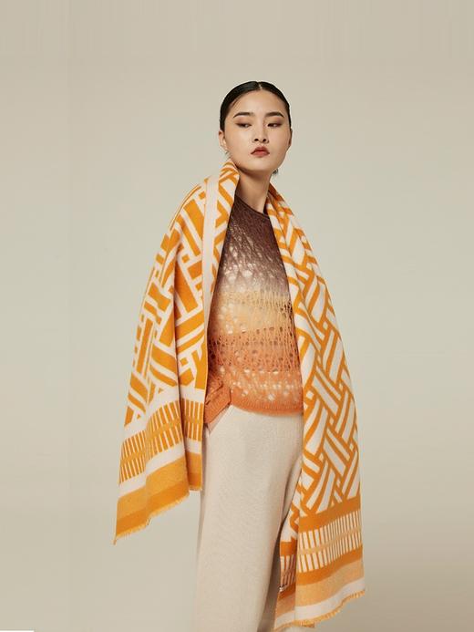 游牧编织纹羊绒双面披肩 SJF94P611W 商品图3