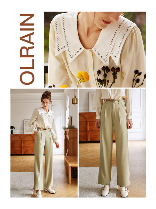 欧芮儿娃娃领衬衫女夏季2022年新款宽松洋气复古翻领薄款长袖上衣 商品图2