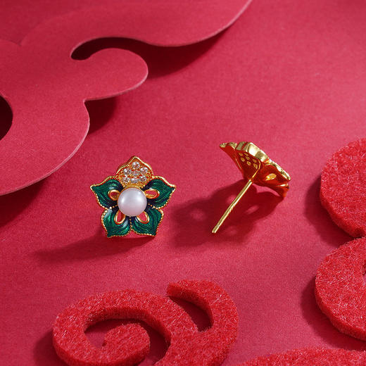 【含羞带露】子佩集S925银镀金珐琅彩天然珍珠花朵耳饰【ZCW-009】2208 商品图5