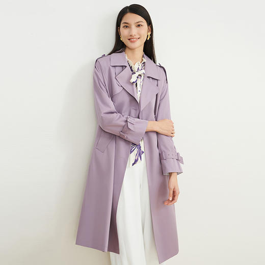 EITIE爱特爱秋新款经典双排扣纯色显瘦百搭纯棉长款风衣外套C2204008 商品图6