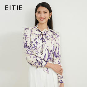 EITIE爱特爱秋季新款V领显瘦飘带印花衬衣7109805