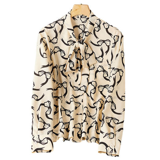 港风秋装新款雪纺衫长袖印花女士衬衣系带  DB-2121 商品图4