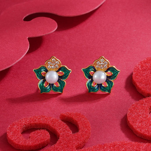 【含羞带露】子佩集S925银镀金珐琅彩天然珍珠花朵耳饰【ZCW-009】2208 商品图6