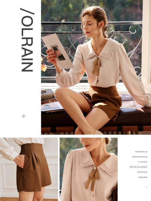 欧芮儿雪纺衬衫女秋季2022年新款宽松显瘦时尚刺绣小个子缎面上衣 商品图2