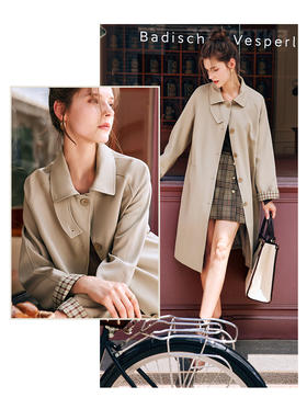 OLrain欧芮儿法式卡其色风衣女早秋2022新款宽松直筒拼接翻领外套