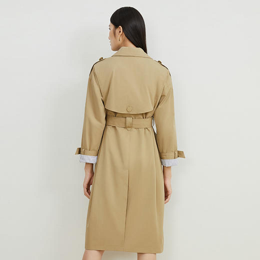 EITIE爱特爱秋新款经典双排扣纯色显瘦百搭纯棉长款风衣外套C2204008 商品图5