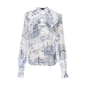 雍正行乐图原创印花娃娃领上衣