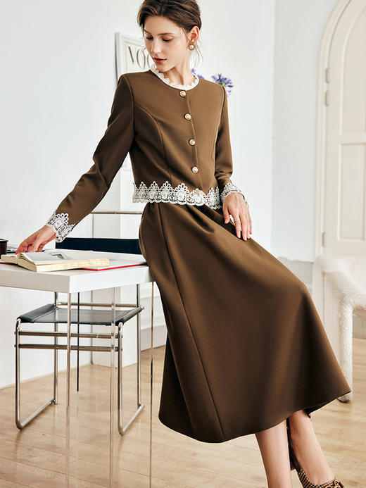 OLrain欧芮儿法式咖色时尚套装女早秋2022年新款外套半身裙两件套 商品图3