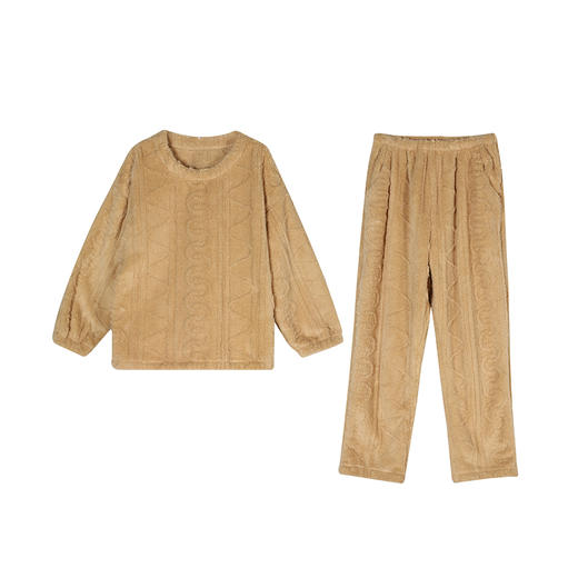 都市丽人生活家居法兰绒套装长毛绒提花厚家居服长袖睡衣LH22F8 商品图3