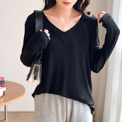 CPMY7162新款时尚气质休闲宽松显瘦百搭V领长袖打底衫 商品图0