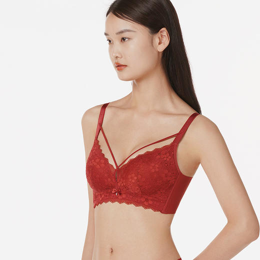 都市丽人自然舒适B杯常规内衣蕾丝中厚3/4杯文胸三排扣无钢圈LB25B2 商品图1