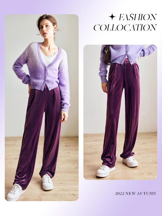 OLrain欧芮儿法式紫色开襟毛衣女早秋2022新款显瘦渐变色针织开衫 商品图0