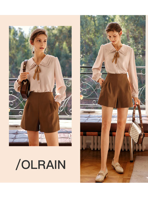 欧芮儿雪纺衬衫女秋季2022年新款宽松显瘦时尚刺绣小个子缎面上衣 商品图1