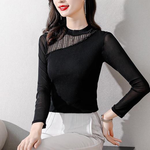 KQL 710N8171百搭爆款亮丝拼接洋气内搭长袖网纱上衣 商品图2