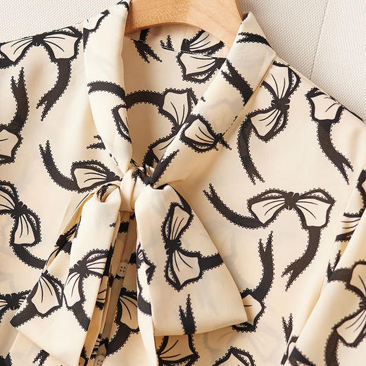 港风秋装新款雪纺衫长袖印花女士衬衣系带  DB-2121 商品图2