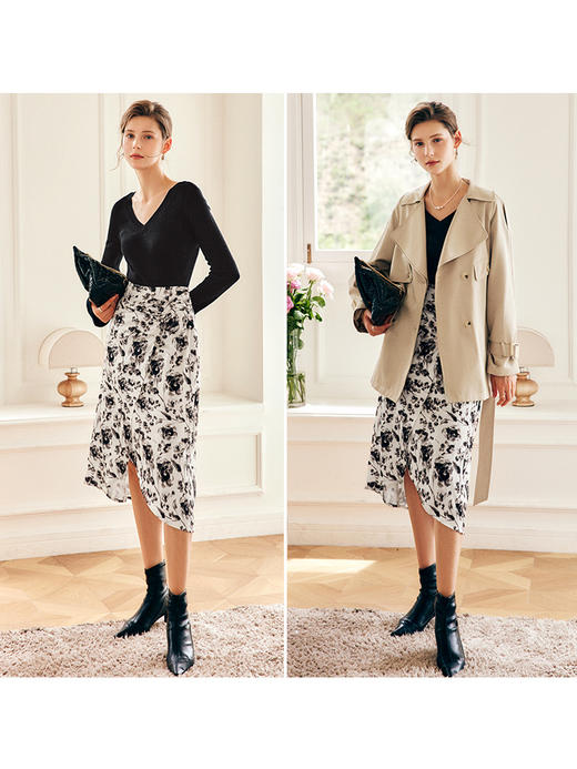 OLrain欧芮儿法式碎花半身裙女秋季2022年新款修身高级设计感长裙 商品图3