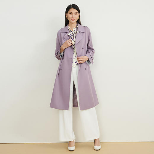 EITIE爱特爱秋新款经典双排扣纯色显瘦百搭纯棉长款风衣外套C2204008 商品图8