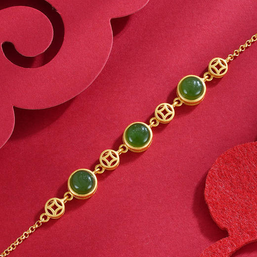 【珠弄】子佩集S925银镀金和田碧玉钱币铜钱手链【ZCW-001】2208 商品图3