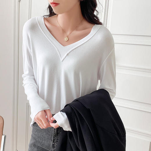 CPMY7162新款时尚气质休闲宽松显瘦百搭V领长袖打底衫 商品图5