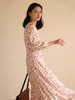 HeyDress法式缎面碎花连衣裙女秋季枫叶印花高腰显瘦气质长袖裙子 商品缩略图4