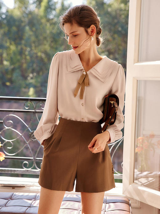 欧芮儿雪纺衬衫女秋季2022年新款宽松显瘦时尚刺绣小个子缎面上衣 商品图3