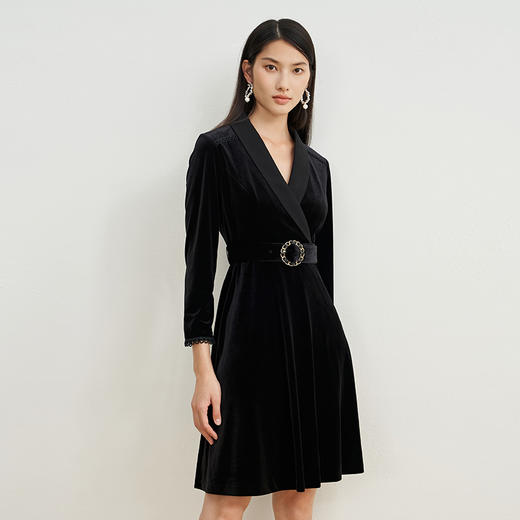 EITIE爱特爱秋冬新款束腰长袖优雅气质显瘦连衣裙6707430 商品图2