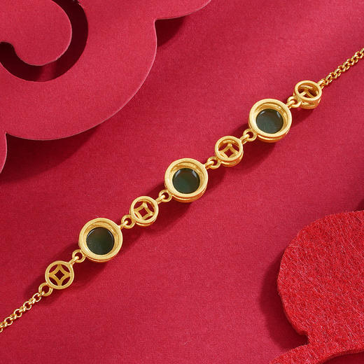 【珠弄】子佩集S925银镀金和田碧玉钱币铜钱手链【ZCW-001】2208 商品图4