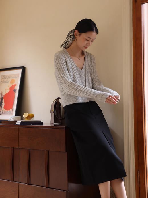 HeyDress西装半身裙女秋季高腰显瘦开叉设计中长半裙气质一步裙子 商品图3